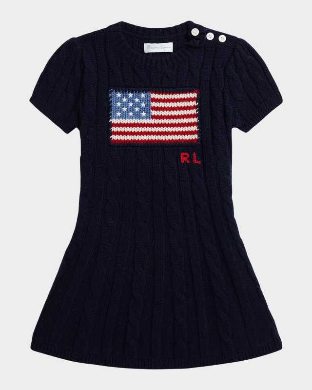 Girl's American Flag Cashmere Cable Knit Dress, Size 3